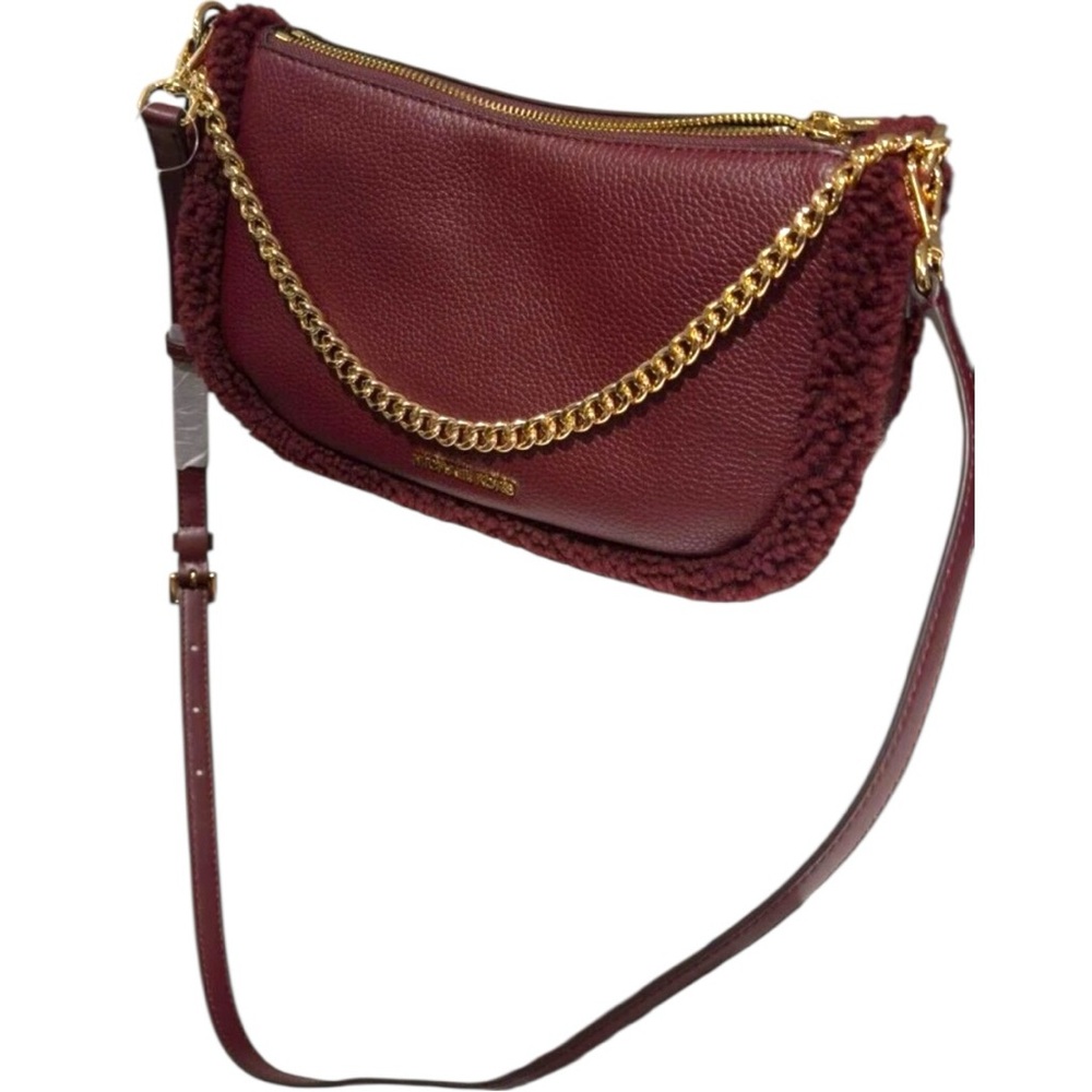 Michael Kors Carmela Medium Pouchette Crossbody in Oxblood Shearling - Picture 8 of 10